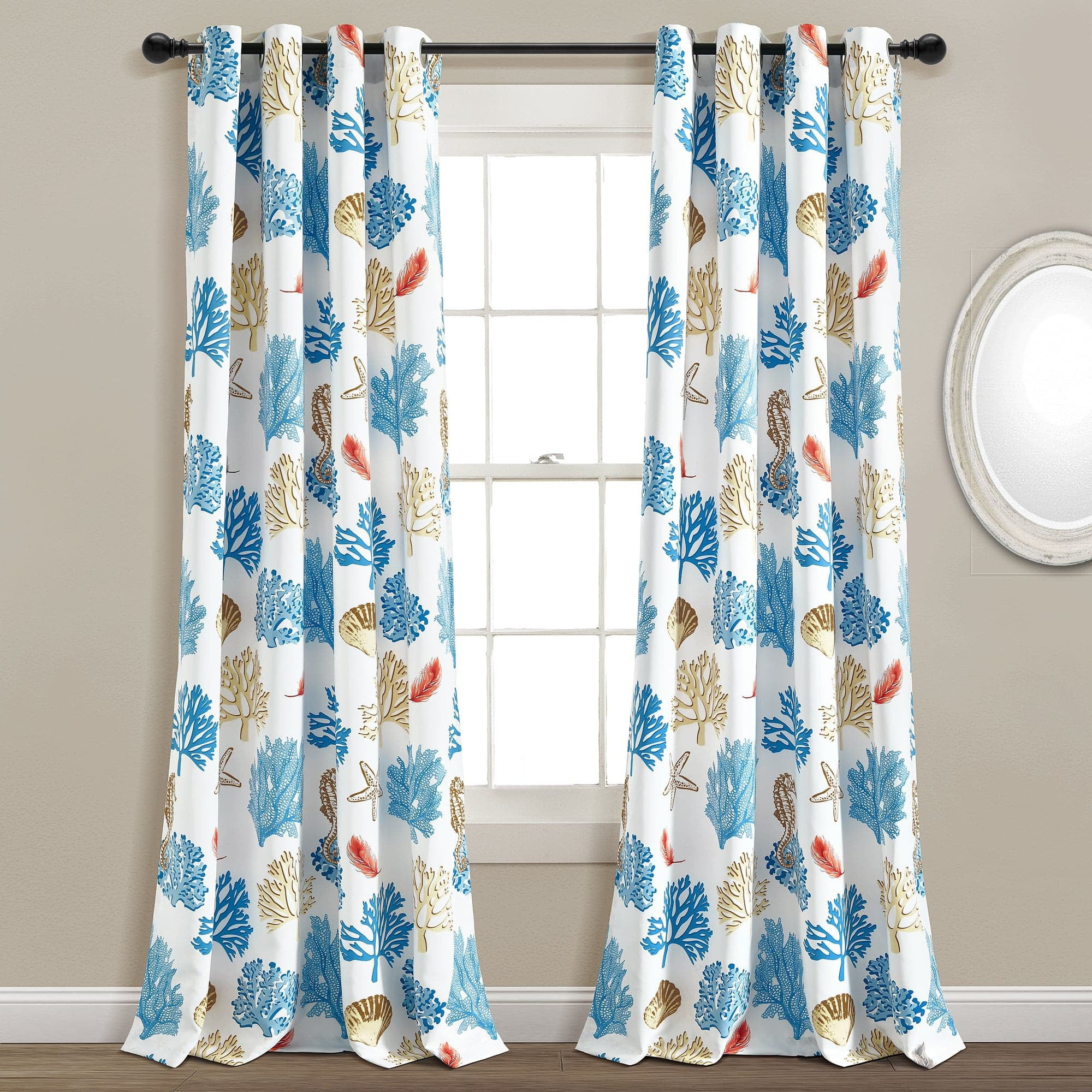 Blue Coral Polyester Blackout Window Panel Set with Grommets