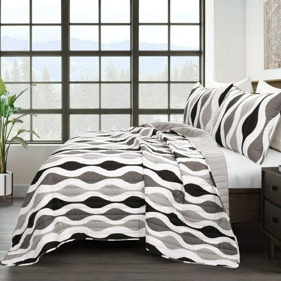 Lush Decor Contemporary Geometric 3 Piece Quilt Sets, King