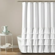 Lush Decor Contemporary White Solid Print Ruffle Polyester Shower Curtain, 72" x 72"