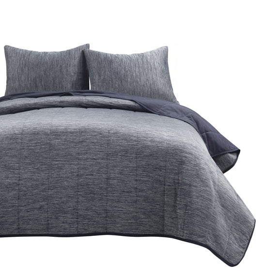 Lush Decor Cooling Reversible Quilted Blanket, 3 Piece Set, Full/ Queen, Navy - Cooling Blankets For Hot Sleepers & Night Sweats - Bamboo Blanket For Bed - Cooling Quilt - Bedding Set