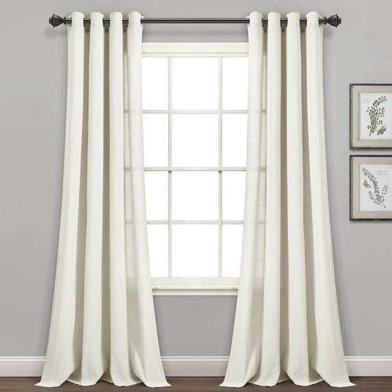 Lush Decor Cotton Blend Faux Linen Grommet Window Curtain Panels Light Linen 52X84 Set