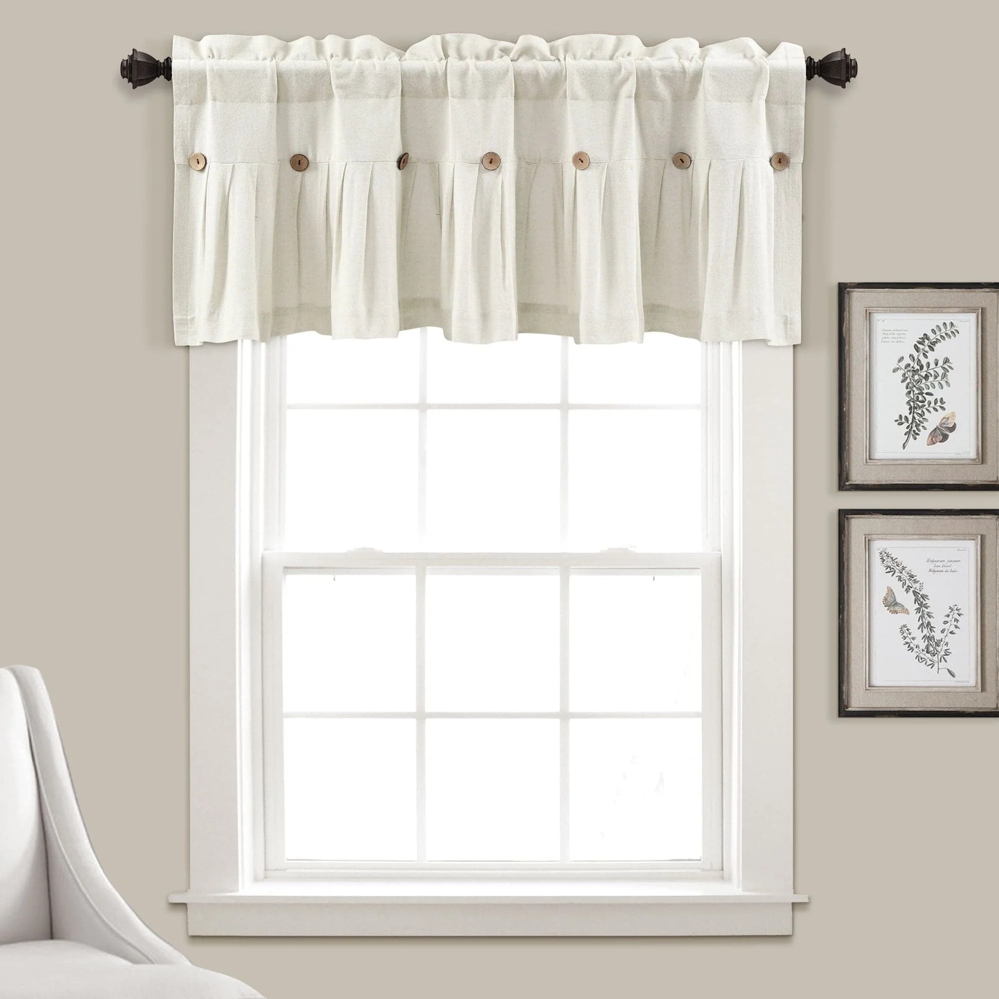 Off-White Linen Button Cotton Blend Window Valance
