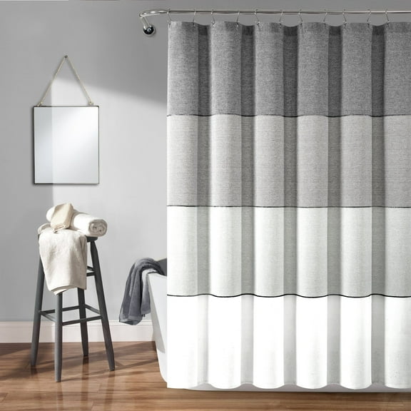 Lush Decor Cotton Color Block Ombre Yarn Dyed Eco-Friendly Recycled Cotton Shower Curtain Gray Single 72X72