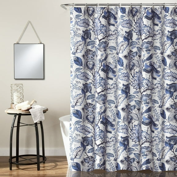 Lush Decor Cynthia Jacobean Floral Shower Curtain, 72x72, Blue, Single