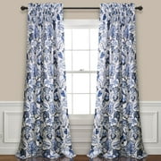 Lush Decor Cynthia Jacobean Room Darkening 95" x 52"+ 2" Header Floral Blue 3" Rod Pocket 2-Pc Set Window Panel