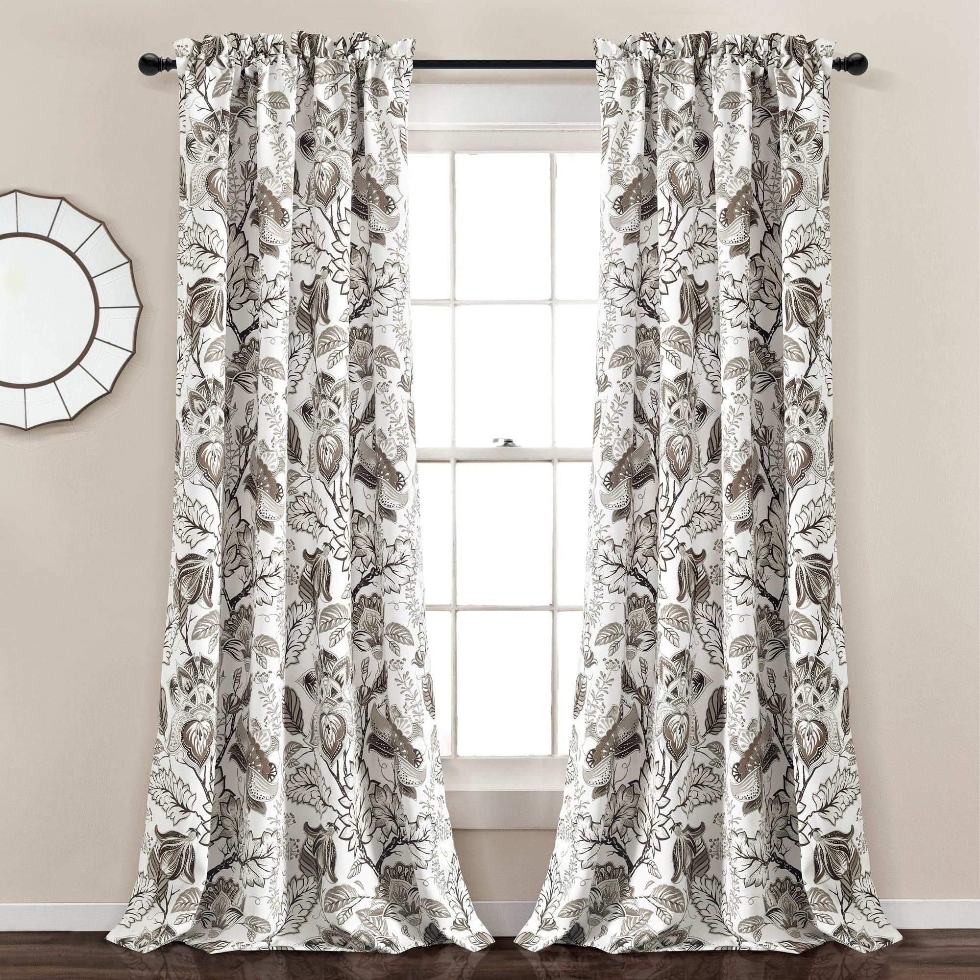 Neutral Floral Jacobean Polyester Blackout Window Panels 52"W x 84"L
