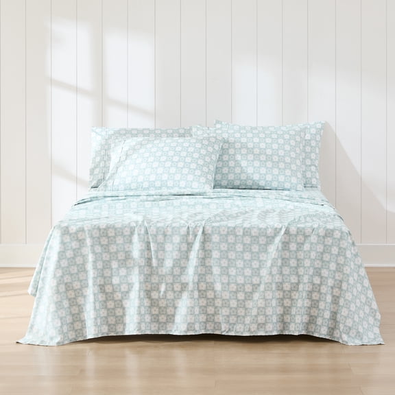 Lush Decor Daisy Checkered Sheet Set 6 Piece Set Full Aqua - Checkered Sheets - Floral Bed Sheets - Teen Full Sheets - Boho Flower Print - Retro Decor