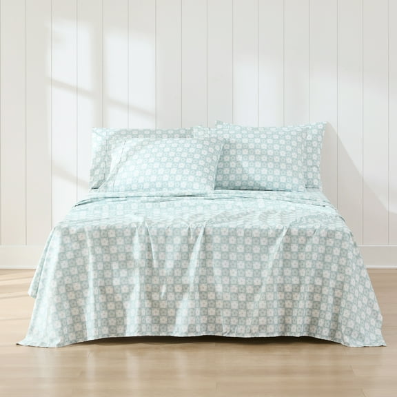 Lush Decor Daisy Checkered Sheet Set 6 Piece Set Queen Aqua - Checkered Sheets - Floral Bed Sheets - Queen Sheets - Boho Flower Print - Retro Decor