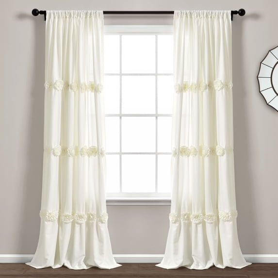 Lush Decor Darla Craft Flower 84" x 40" Textured Ivory 3" Rod Pocket Single Window Panel