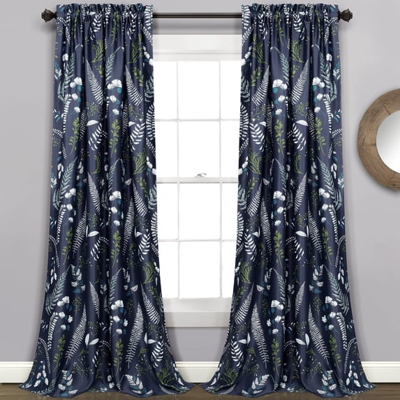 Lush Decor Devonia Allover Room Darkening 95" x 52" + 2" Header Nature Navy 100% Polyester 3" Rod Pocket Pair Window Panel