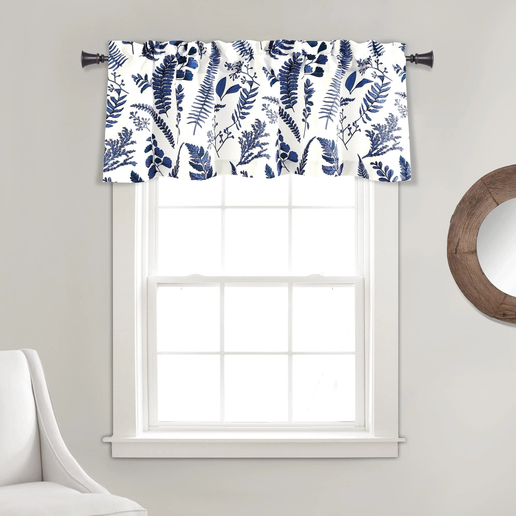 Devonia White and Navy Floral Light Filtering Valance