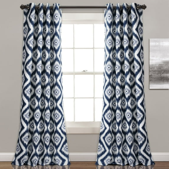 Lush Decor Diamond Ikat Room Darkening 84" x 52" Ikat Navy Metal Grommets 2-Pc Set Window Panel