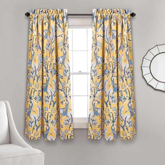 Lush Decor Dolores Room Darkening 63" x 52"+ 2" Header Nature Yellow 100% Polyester 3" Rod Pocket Pair Window Panel
