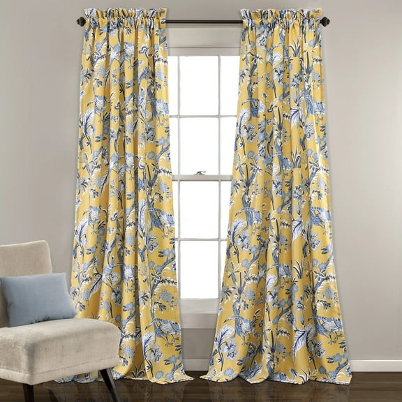Lush Decor Dolores Room Darkening 84" x 52" + 2" Header Nature Yellow 100% Polyester 3" Rod Pocket 2-Pc Set Window Panel