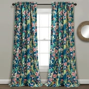 Lush Decor Dolores Room Darkening 95" x 52" + 2" Header Nature Navy 3" Rod Pocket Pair Window Panel
