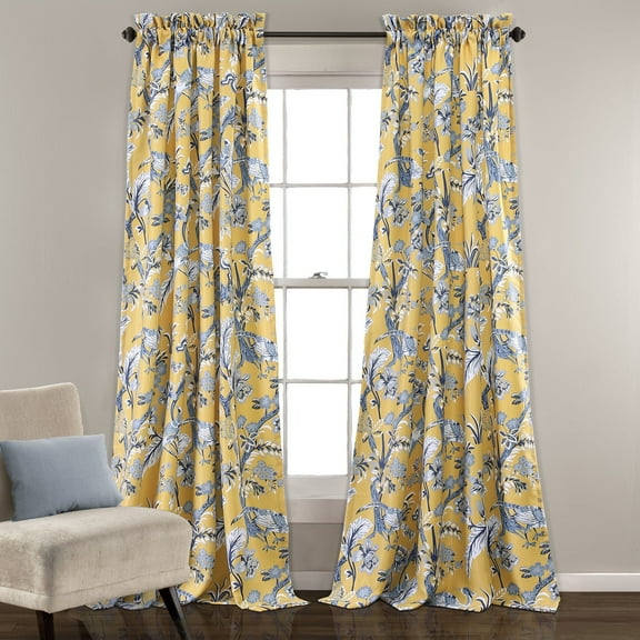 Lush Decor Dolores Room Darkening 95" x 52" + 2" Header Nature Yellow 3" Rod Pocket Pair Window Panel