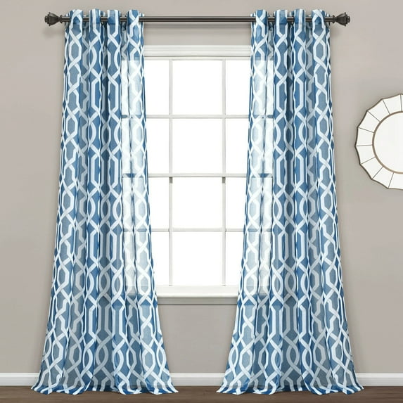 Lush Decor Edward Trellis Metal Grommets Window Panel, 84" x 52", Navy, Pair