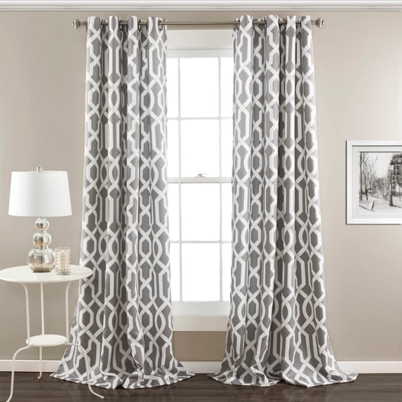 Lush Decor Edward Trellis Room Darkening 108" x 52" Geometric Gray 100% Polyester Metal Grommets 2-Pc Set Window Panel