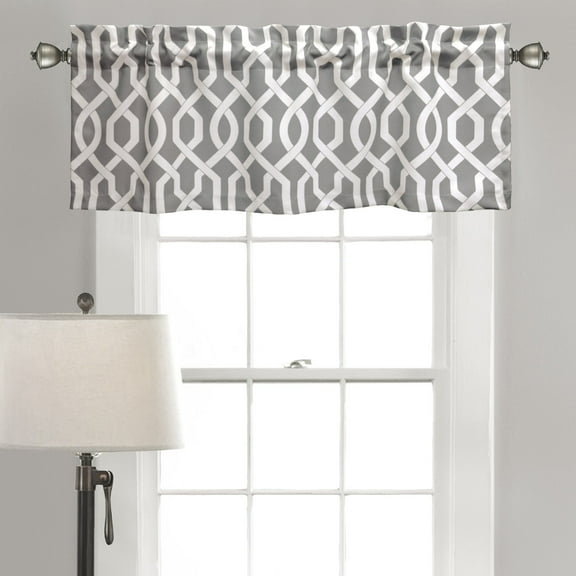 Lush Decor Edward Trellis Room Darkening 18" x 52" + 2" Header Geometric Gray 3" Rod Pocket Single Valance