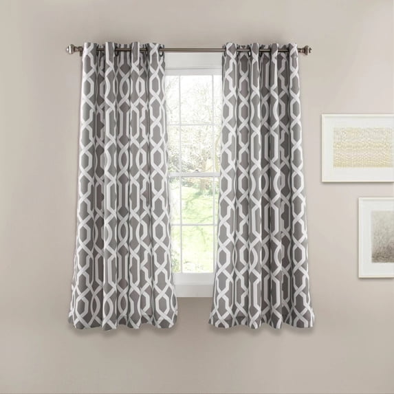 Lush Decor Edward Trellis Room Darkening 63" x 52" Geometric Gray Metal Grommets 2-Pc Set Window Panel