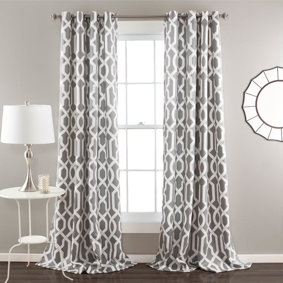 Lush Decor Edward Trellis Room Darkening 95" x 52" Geometric Gray 100% Polyester Metal Grommets 2-Pc Set Window Panel