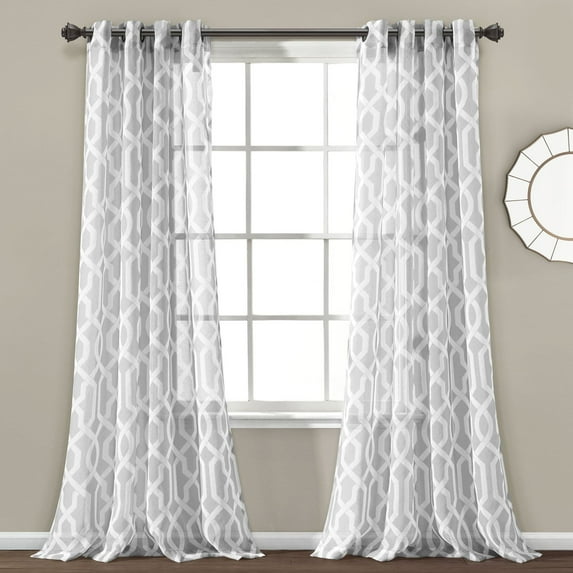 Lush Decor Edward Trellis Sheer Metal Grommets Window Panel, 84" x 52", Gray, Pair