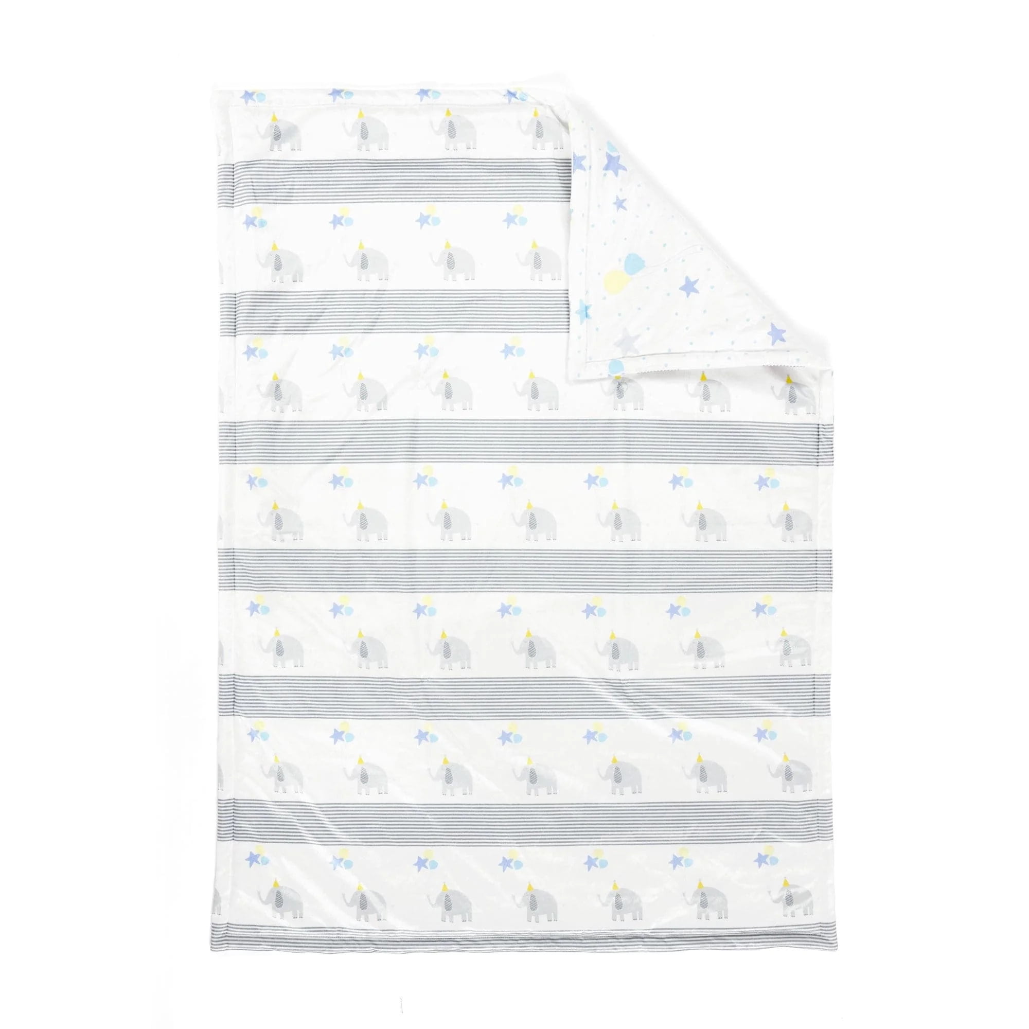 Gray and Blue Reversible Elephant Balloon Baby Blanket