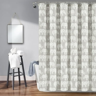 Lush Decor Elephant Parade Kids Animal Print Shower Curtain, 72x72, Soft Gray, Single