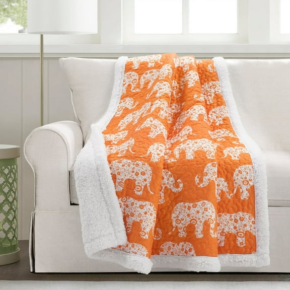 Lush Decor Elephant Parade Sherpa Throw Orange Single 50X60