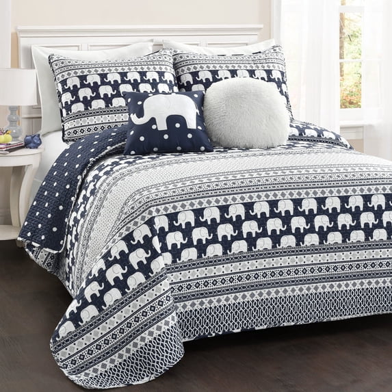 Lush Decor Elephant Stripe Reversible Quilt, Twin - 4 Count
