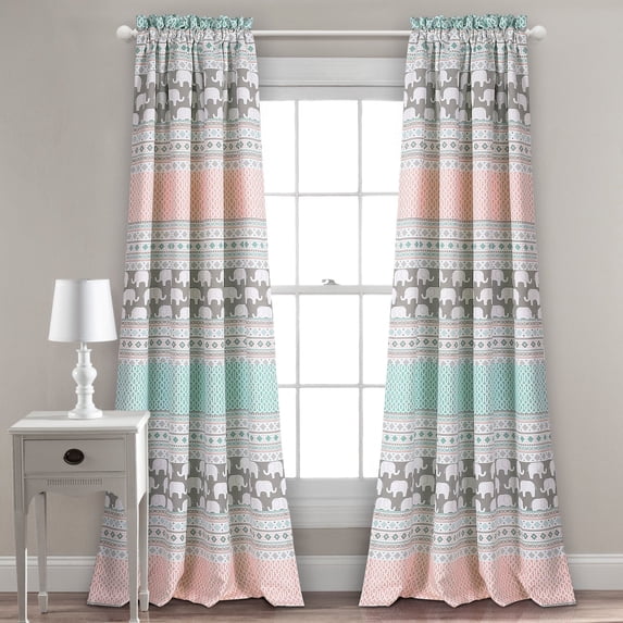 Lush Decor Elephant Stripe Room Darkening 84" x 52" + 2" Header Animal print Turquoise 100% Polyester 3" Rod Pocket 2-Pc Set Window Panel