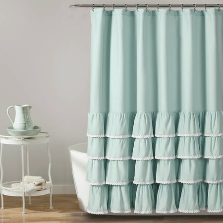 Lush Decor Ella Lace Ruffle Textured Shower Curtain, 72x72, Blue, Single