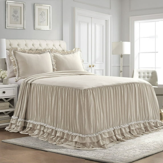 Lush Decor Ella Parisian Vintage Chic Ruffle Lace Bedspread Neutral 3Pc Set Queen