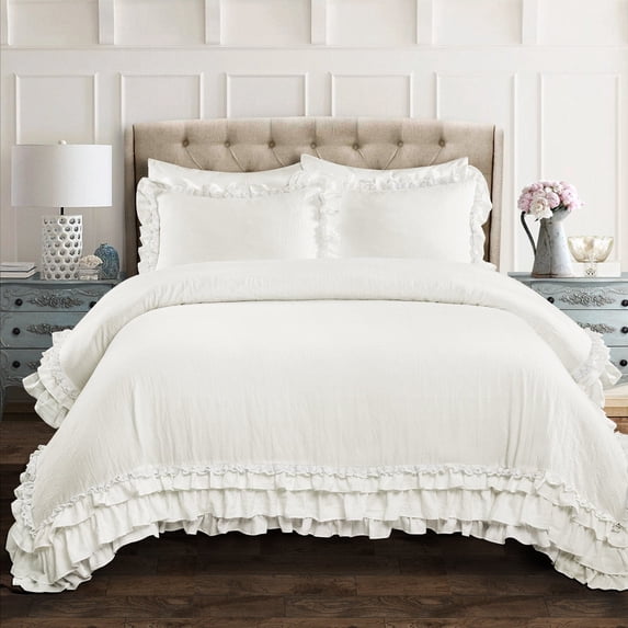 Lush Decor Ruffled White Comforter Set, Queen, 3-Pc