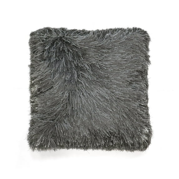 Lush Decor Ella Shaggy Fur Decorative Pillow Gray Single 20X20