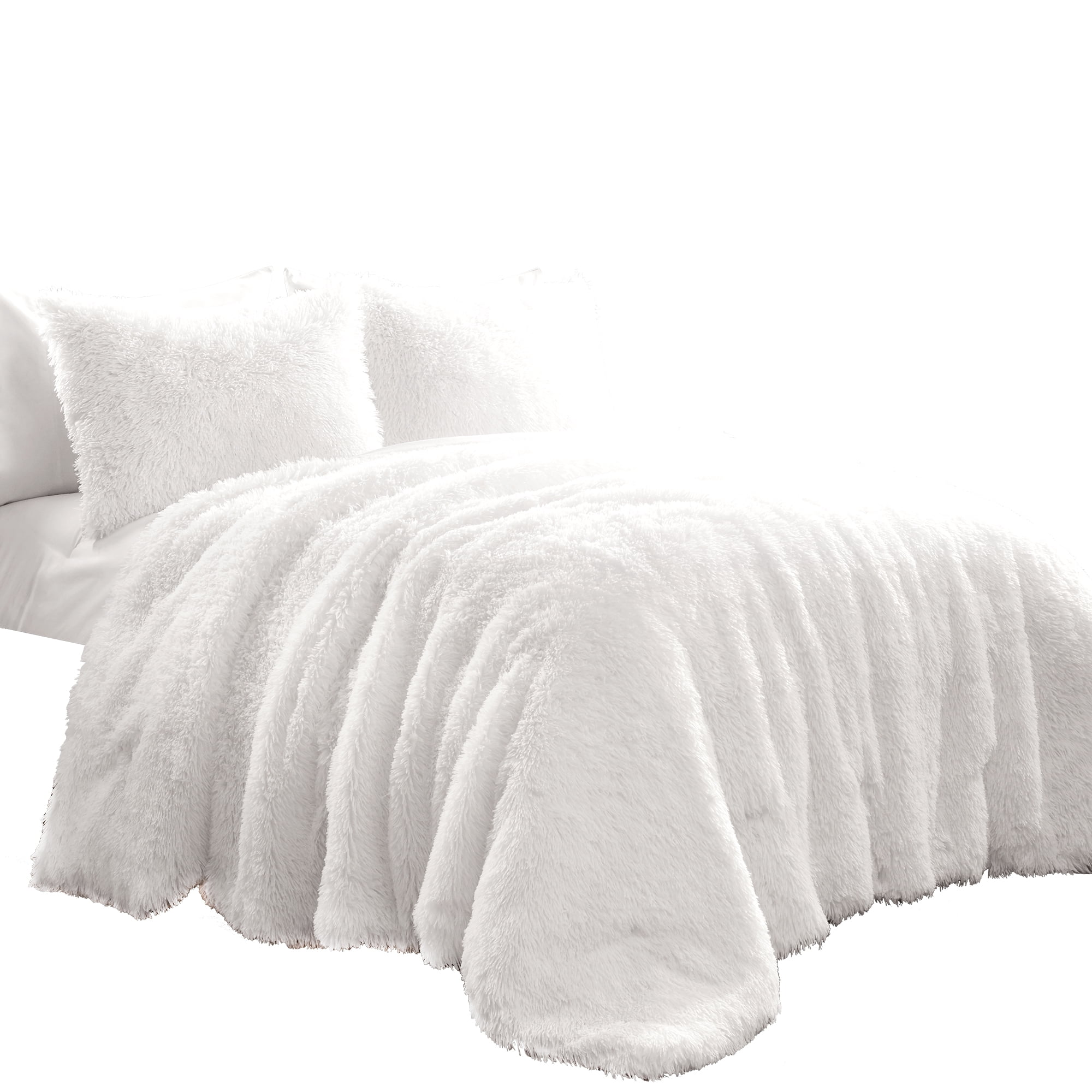 Lush Decor Emma Faux Fur Comforter, King, White, 3Pc Set