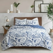 Lush Decor Erindale Paisley Cotton Reversible Quilt, Full/Queen, Navy/Blue, 3-Pc Set
