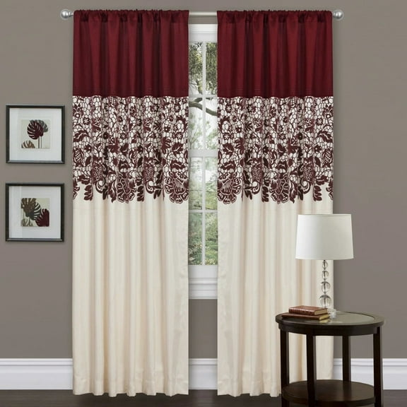 Lush Decor Estate Garden 84" x 54" Floral Red 3" Rod Pocket Single Window Panel Curtain
