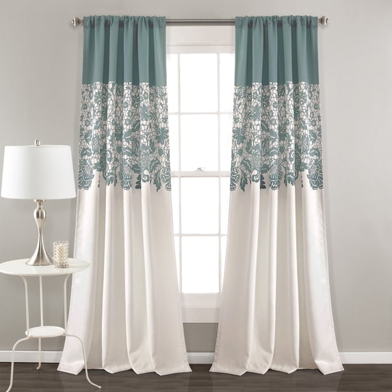 Lush Decor Estate Garden Print Room Darkening 84" x 52" Floral Blue 100% Polyester 3" Rod Pocket 2-Pc Set Window Panel