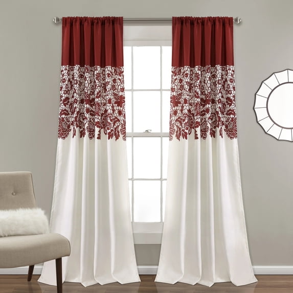 Lush Decor Estate Garden Print Room Darkening 95" x 52" Floral Red 3" Rod Pocket Pair Window Panel