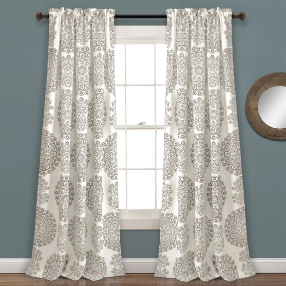 Lush Decor Evelyn Medallion Room Darkening 84" x 52" + 2" Header Medallion Gray 3" Rod Pocket Pair Window Panel