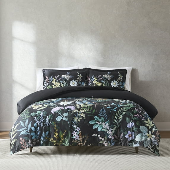 Lush Decor Fantasy Floral Cotton Duvet Cover 3 Piece Set Full/ Queen Black - Floral Duvet - Black Bedding Set - Goth Bedding - Modern Victorian Decor