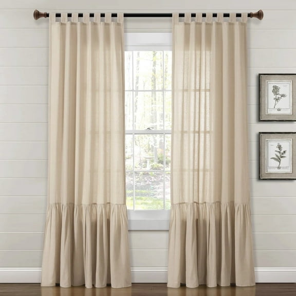 Lush Decor Farmhouse Faux Linen Tab Top Window Curtain Panels Dark Linen Single 40X84