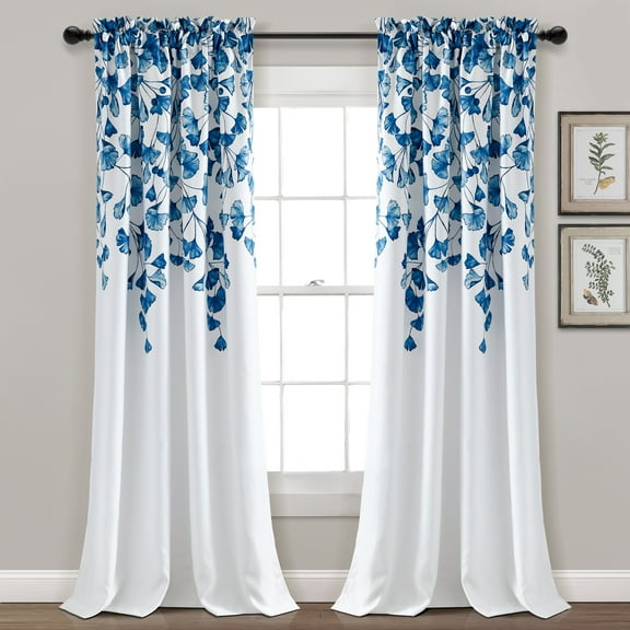 Lush Decor Farmhouse Ginkgo Leaf Light Filtering Window Curtain Panel Navy Single 52X842