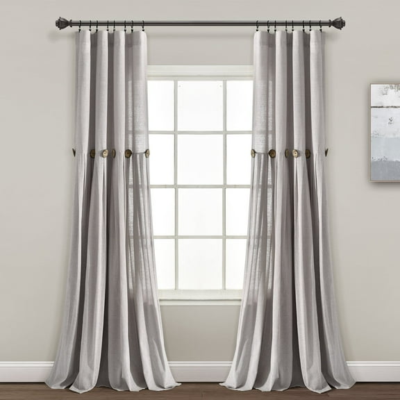 Lush Decor Farmhouse Linen Button Window Curtain Panel Gray 84in L x 40in W