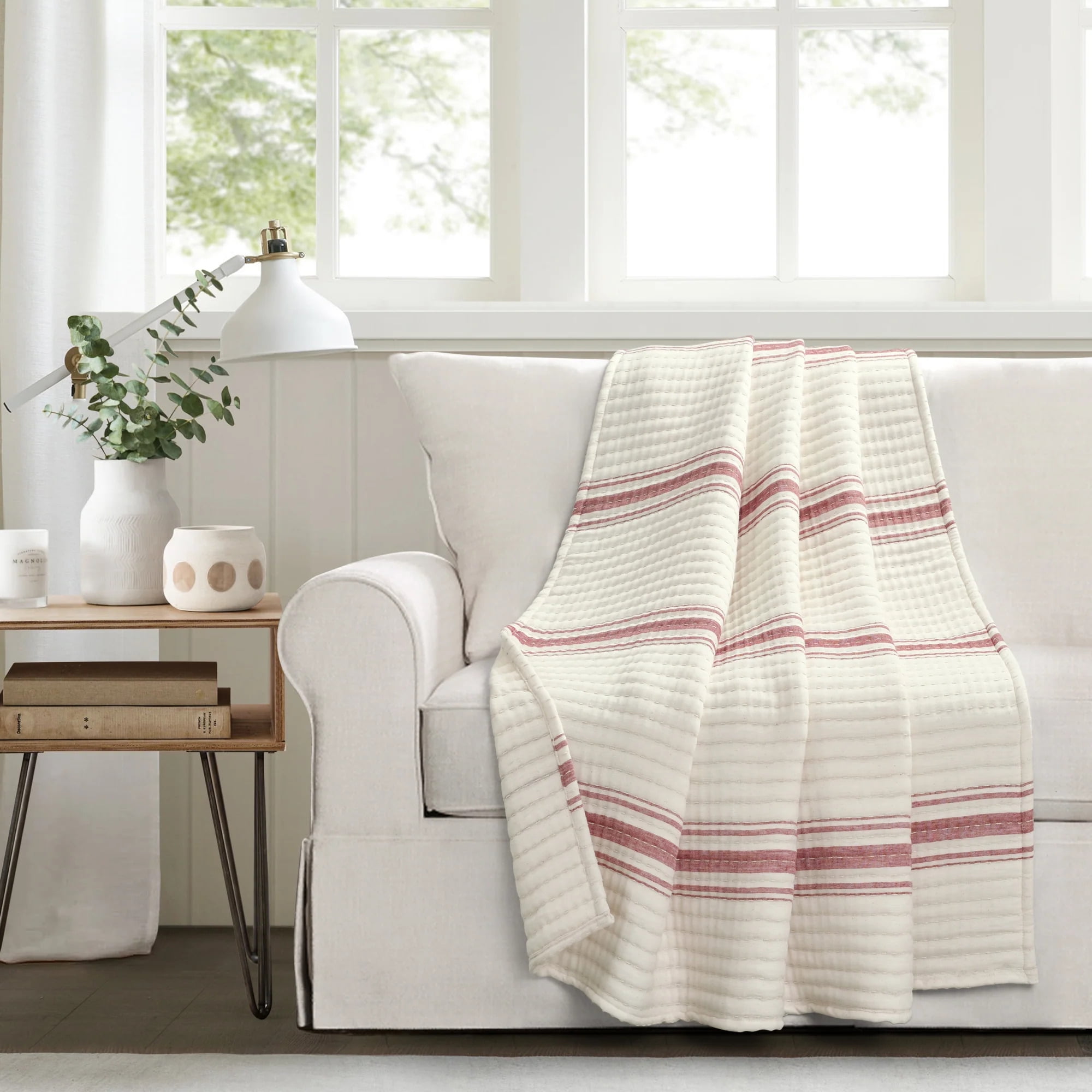 Lush Decor Farhouse Stripe Reversible Cotton Quilt Set - 3 Piece Cozy Pinstripe Bedding Set - View #5