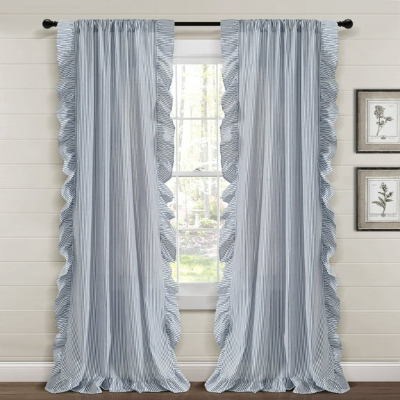 Lush Decor Farmhouse Reyna Ruffle Window Curtain Panels Navy 54x84 Set