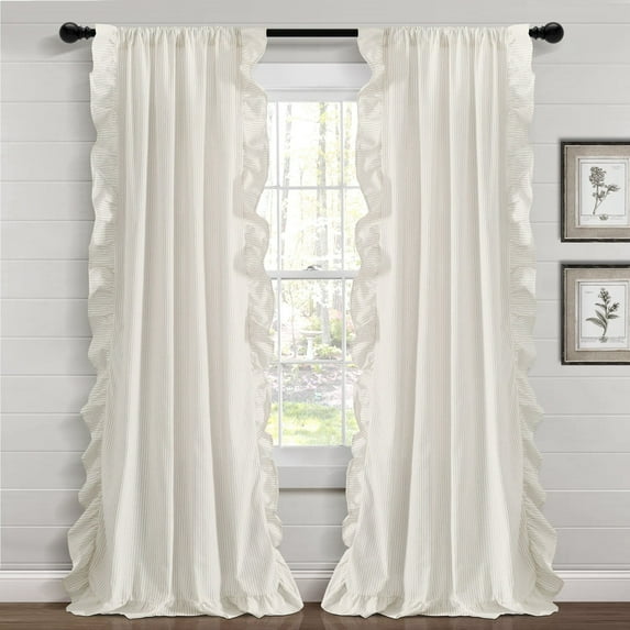 Lush Decor Farmhouse Reyna Ruffle Window Curtain Panels Neutral 54x84 Set