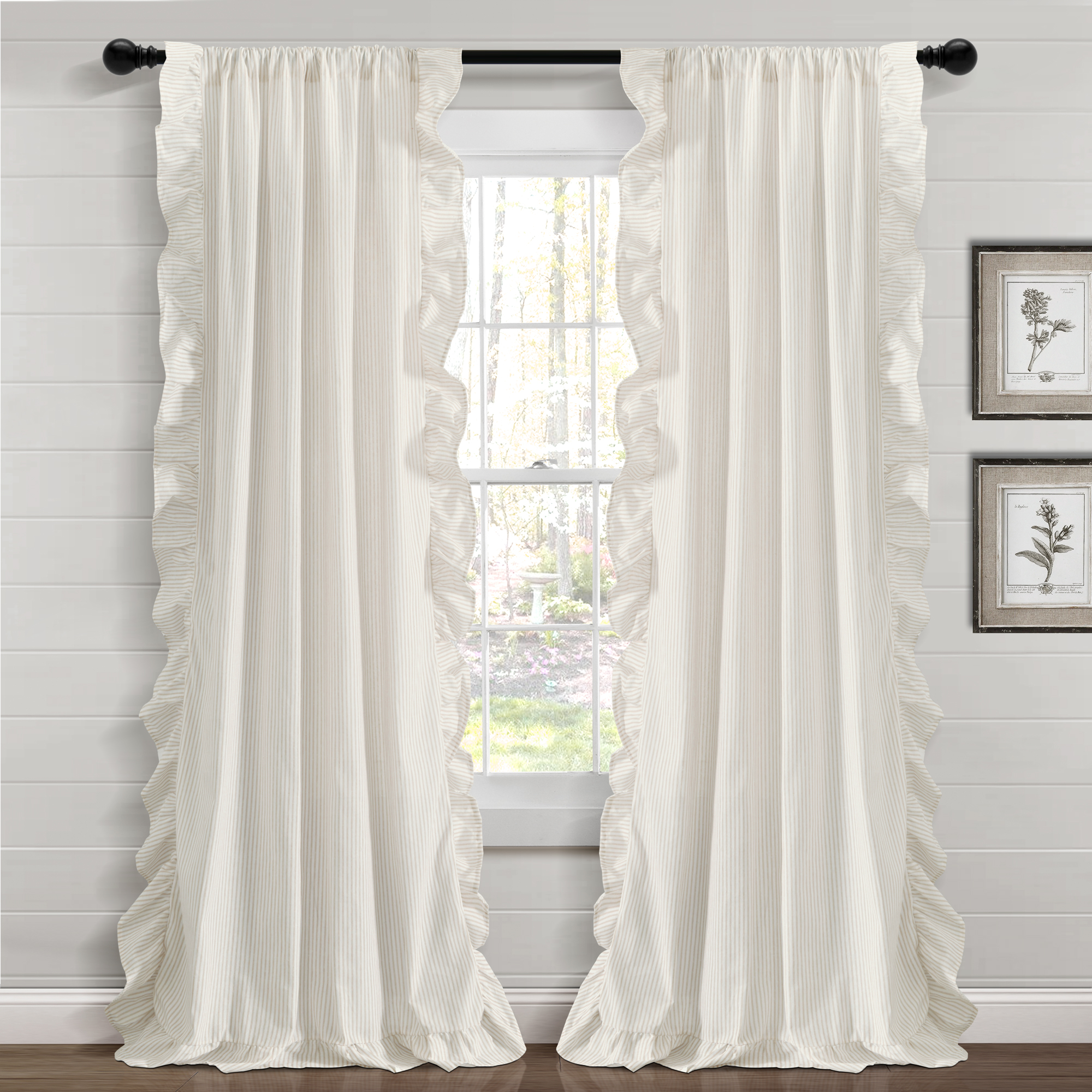Lush Decor Farmhouse Reyna Ruffle Window Curtain Panels Neutral 54x84 Set