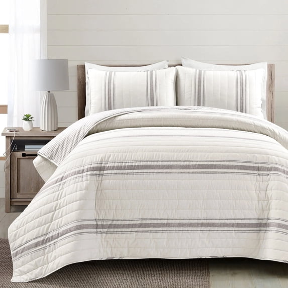 Lush Decor Farmhouse Stripe 3-Piece Farmhouse Quilt Sets, Full